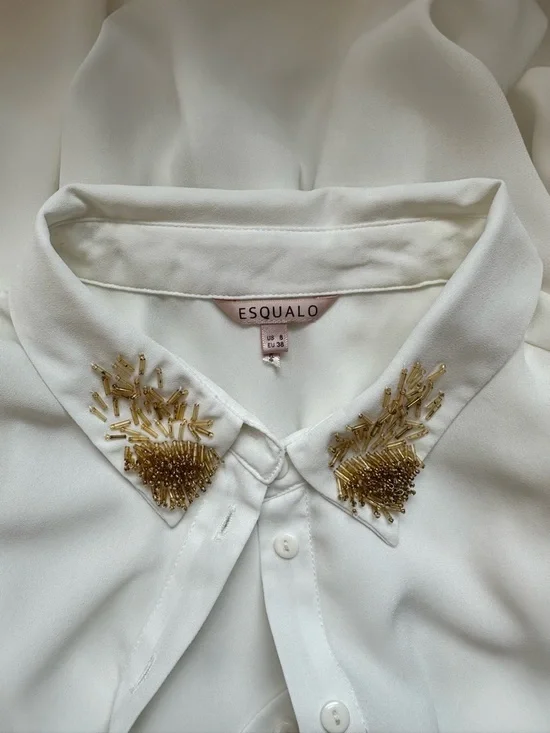 ESQUALO bead-embellished collar blouse, women’s size 8 - Picture 6 of 7